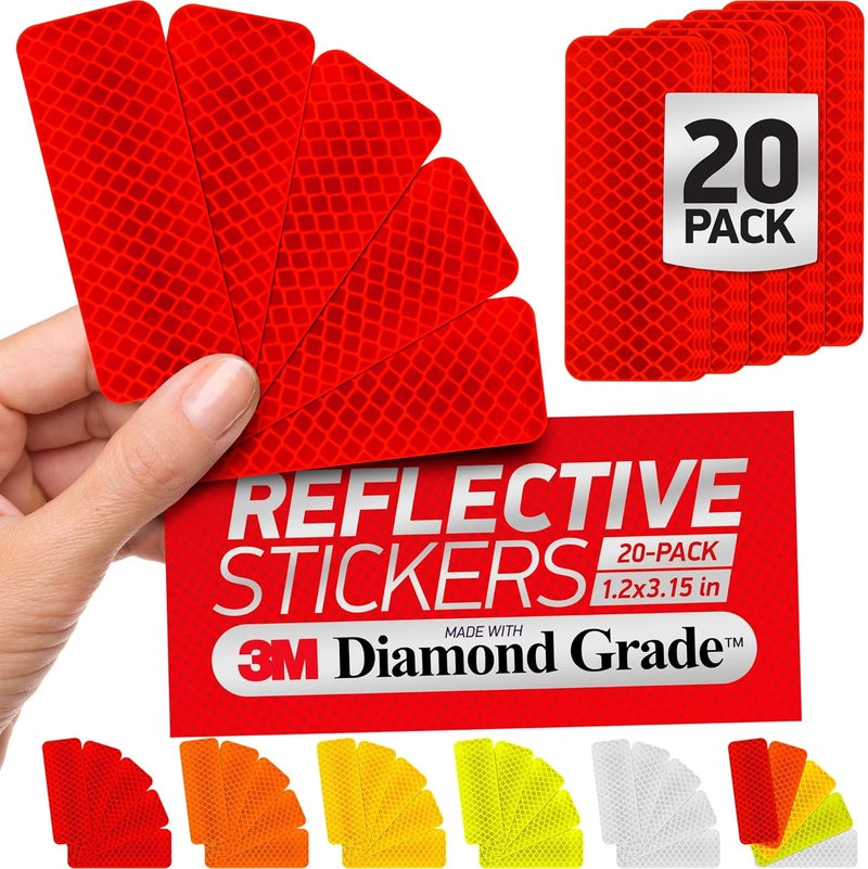 Byllstore Reflective Safety Tape Stickers | 3M Diamond Grade | Red | 1.2″ x 3.15″ | 20-Pack | Safety Warning Tape for Helmets, Cars, Mailboxes & More - Image 1